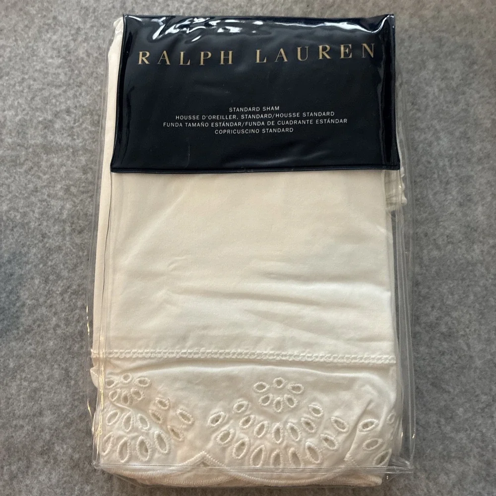 Ralph Lauren CRESTWOOD Standard WHITE LACE Pillow Sham Georgica NEW